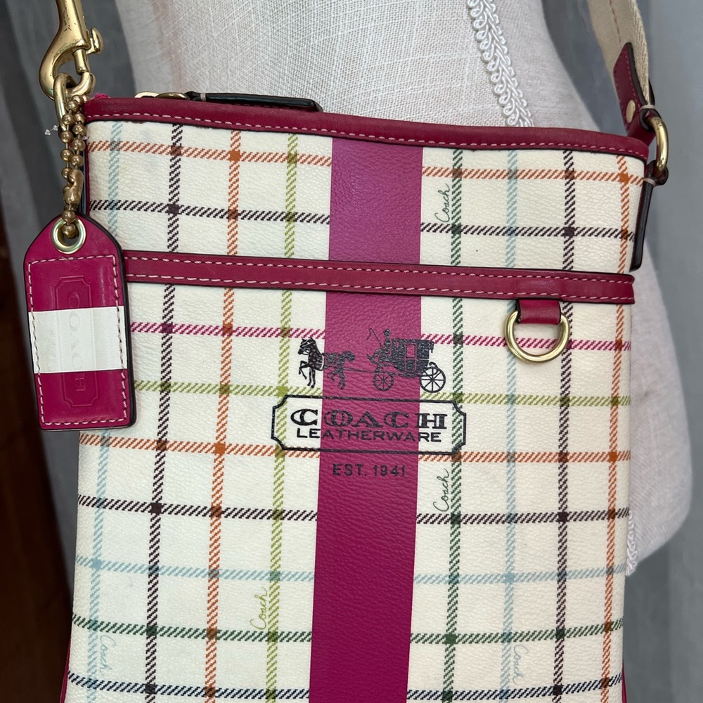 Authentic Coach Heritage Tattersall Multicolor Plaid Crossbody Swingpack Handbag